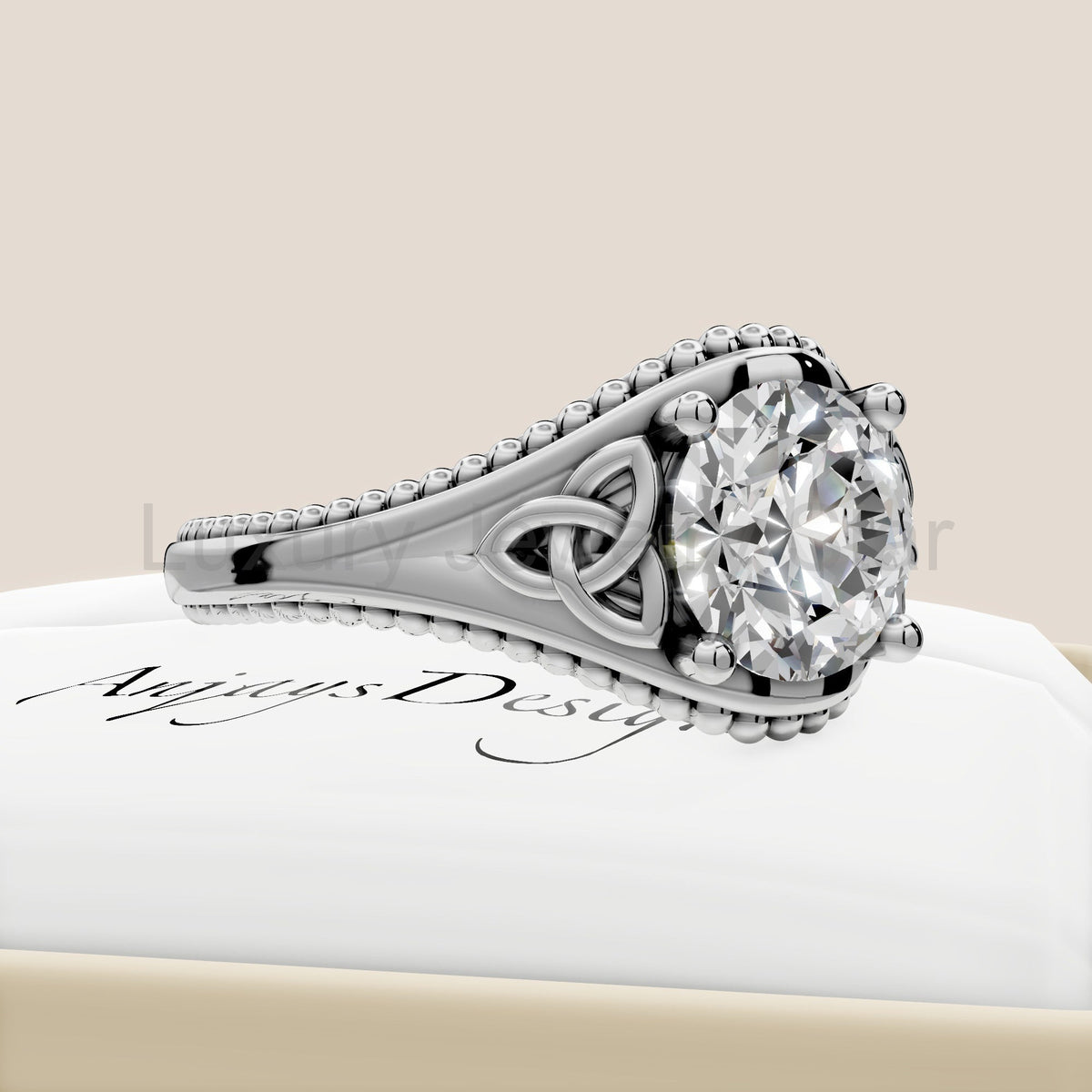 Celtic Diamond Engagement Ring Solitaire Wedding Ring 2 Carat Round Lab Grown Diamond - image 6