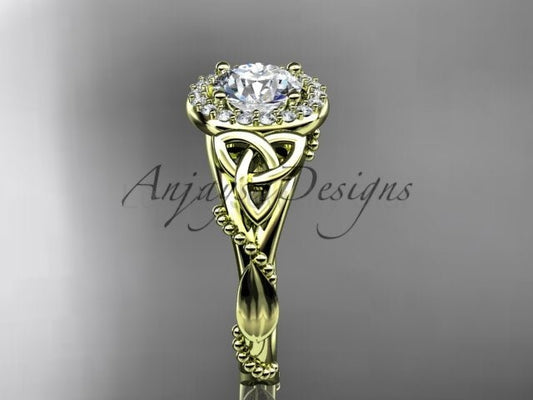 Celtic Diamond Engagement Ring 1 Carat Round Lab Grown Diamond Halo Trinity Knot Engagement Ring