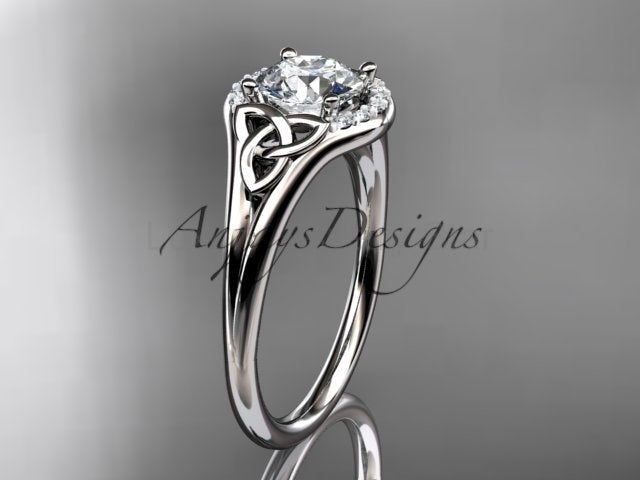 1 CT Round Lab Grown Diamond Halo Engagement Ring Celtic Trinity Knot Ring