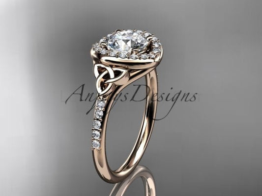 1 Carat Diamond Celtic Engagement Ring Lab Grown Diamond Halo Ring Trinity Knot Eternal Love Ring