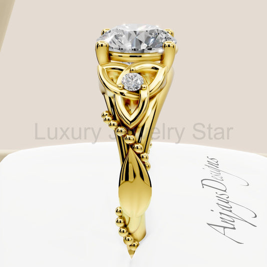 Celtic Engagement Ring 2 Carat Round Lab Grown Diamond Wedding Ring Celtic Knot Ring Nature Inspired