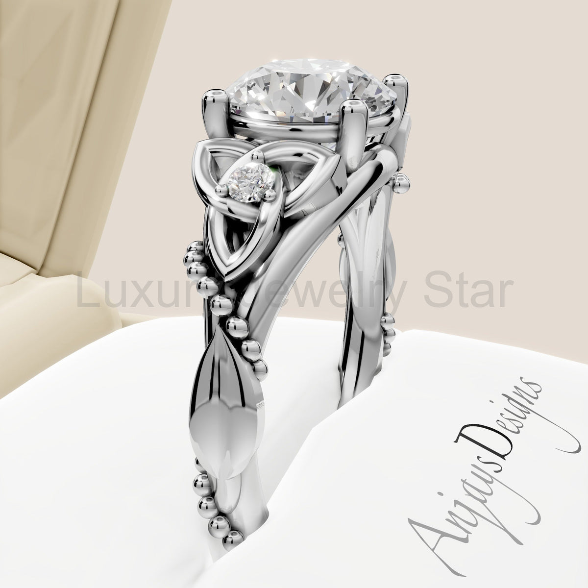 Celtic Engagement Ring 2 Carat Round Lab Grown Diamond Wedding Ring Celtic Knot Ring - image 9