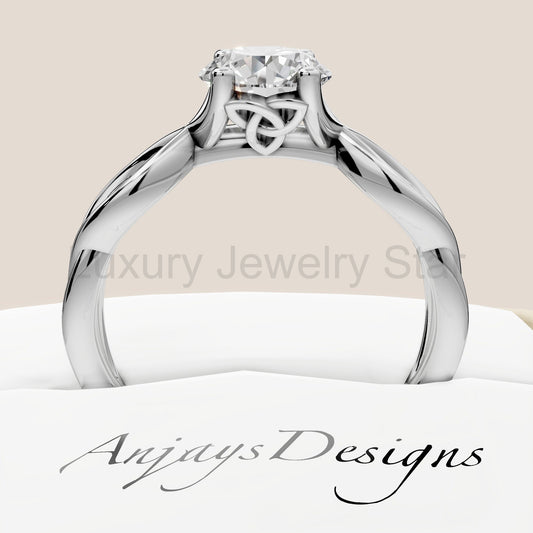 Celtic Engagement Ring 1 CT Round Lab Created Diamond Solitaire Ring