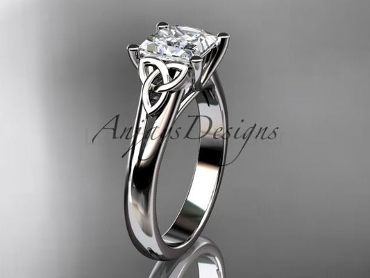 Princess Cut Lab Grown Diamond Ring 14K White Gold Engagement Ring Irish Celtic Engagement Ring IGI Certified