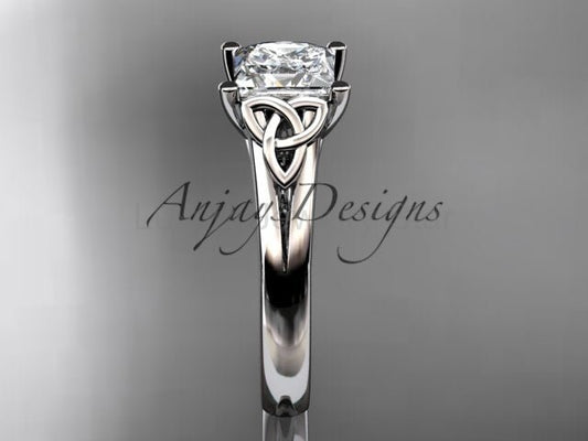 Princess Cut Lab Grown Diamond Ring 14K White Gold Engagement Ring Irish Celtic Engagement Ring IGI Certified