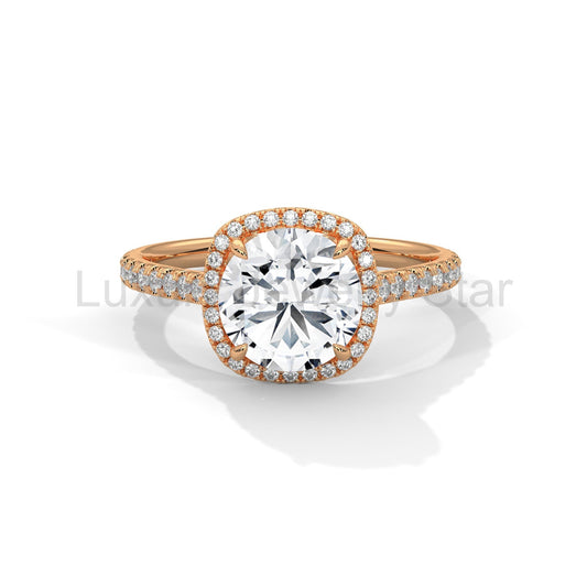 2 Carat Round Cut Lab Grown Diamond Halo Engagement Ring 4 Prong Eagle Claw Ring