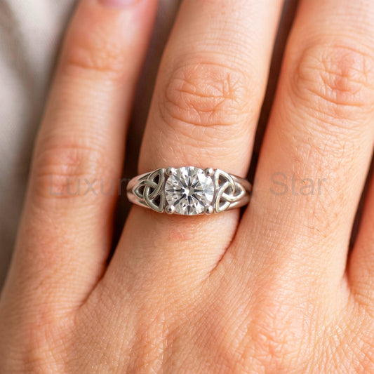 Dainty Celtic Engagement Ring IGI Certified 1 CT Round Lab Grown Diamond Wedding Ring
