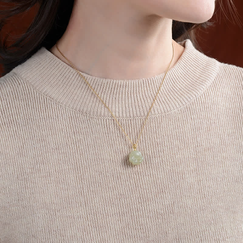 Fortune Jewel 925 Sterling Silver Hetian White Jade Cute Cat Paw Luck Necklace Pendant