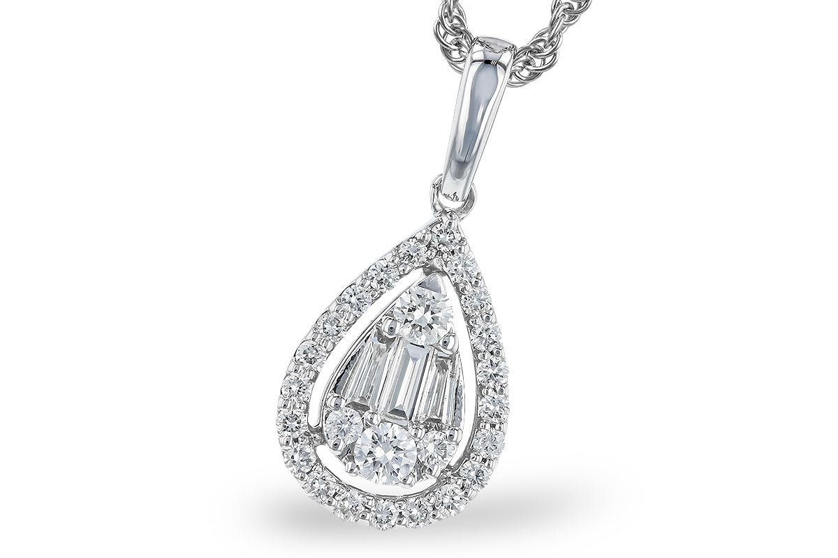 14KW 0.30ctTW Pear-Shaped Diamond Cluster Necklace
