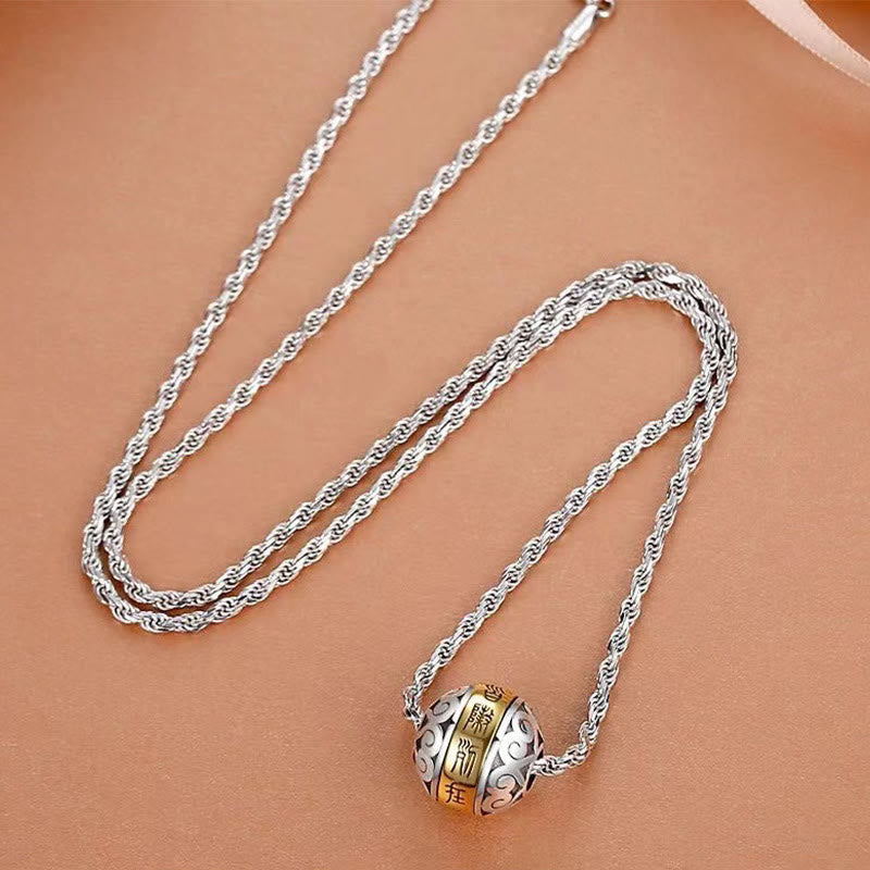 Fortune Jewel Taoist Nine-Character Mantra Engraved Amulet Balance Necklace Rotatable Pendant