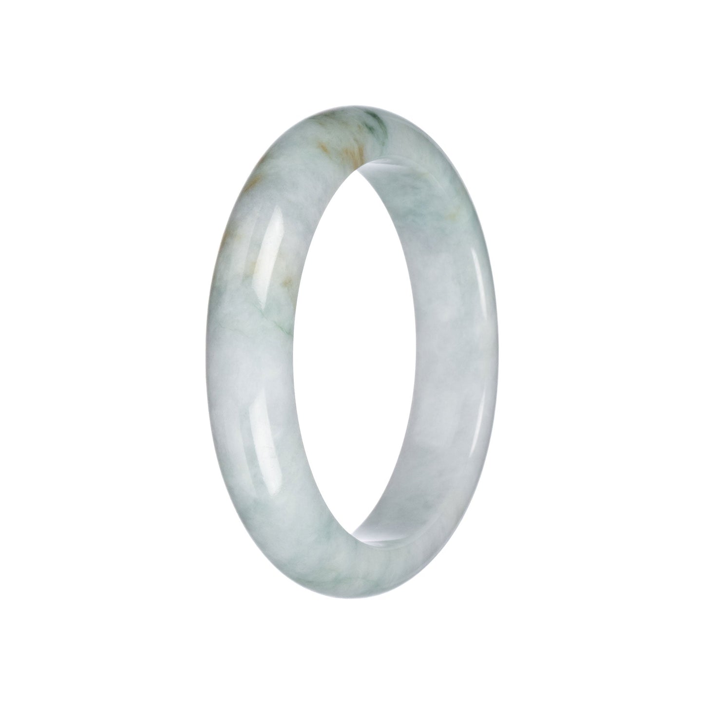 Genuine White with Green Jadeite Bangle Bracelet - 58mm Half Moon