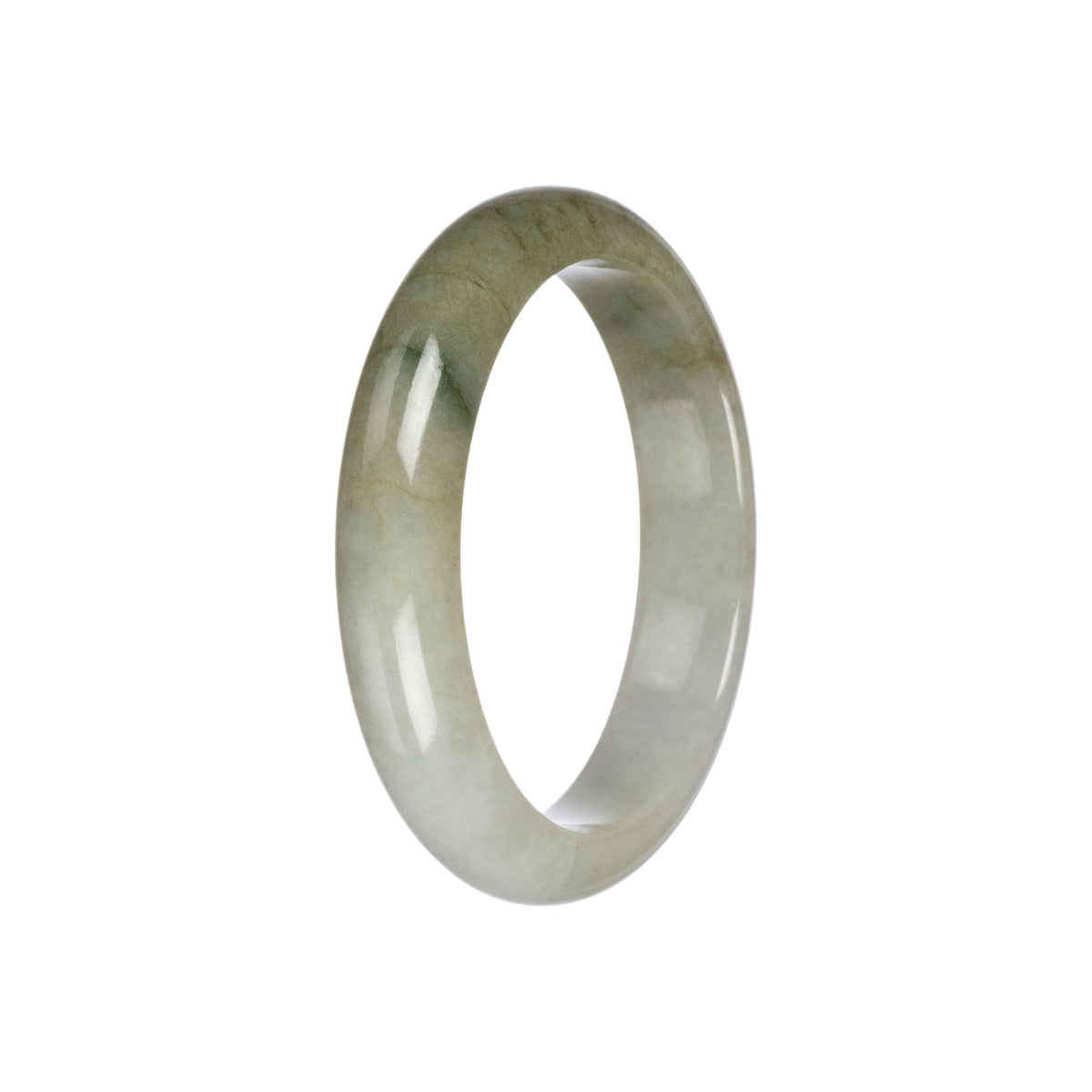 Real Olive Green and White Burma Jade Bangle - 55mm Half Moon