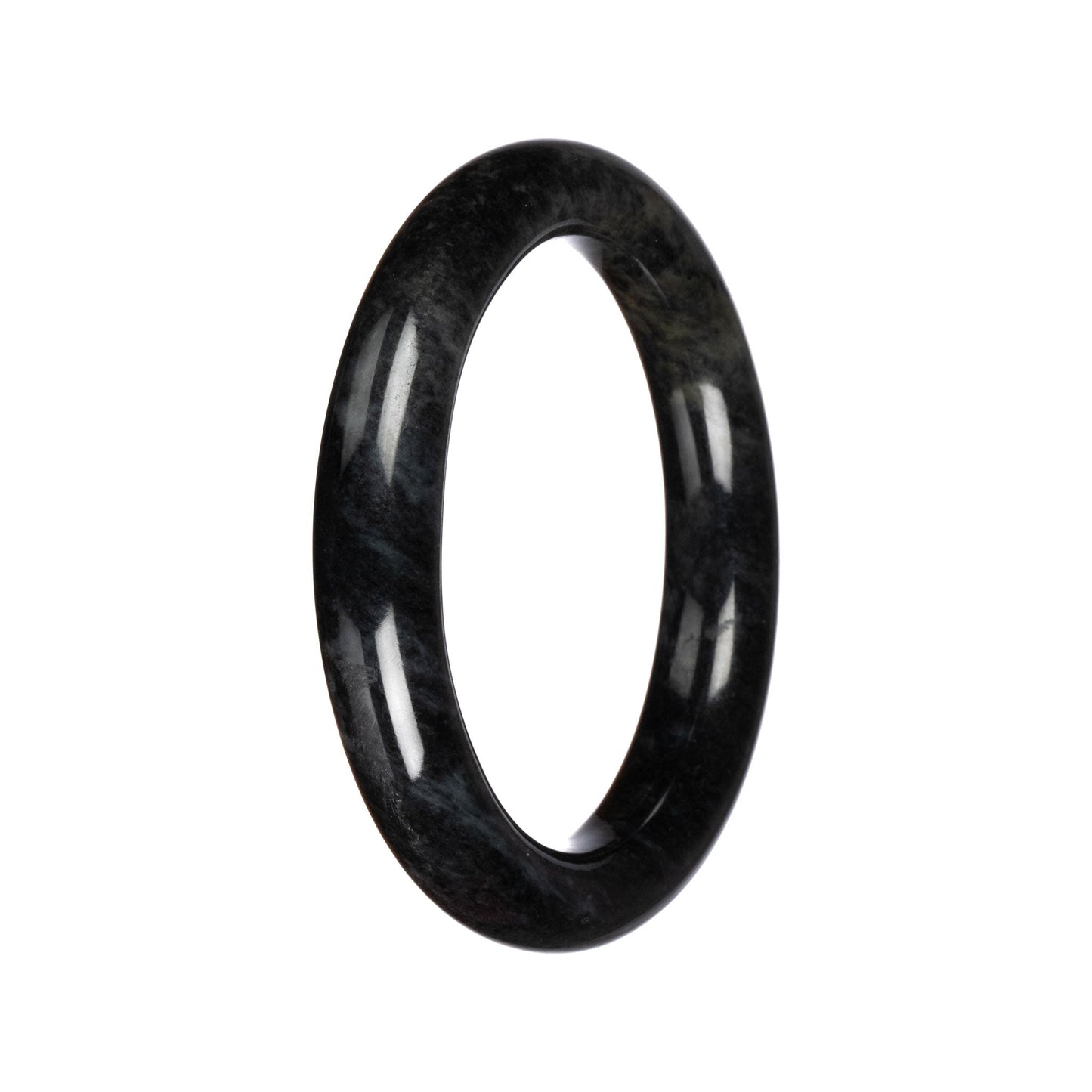 Grade A Black Jadeite Jade Bangle - 60mm Round