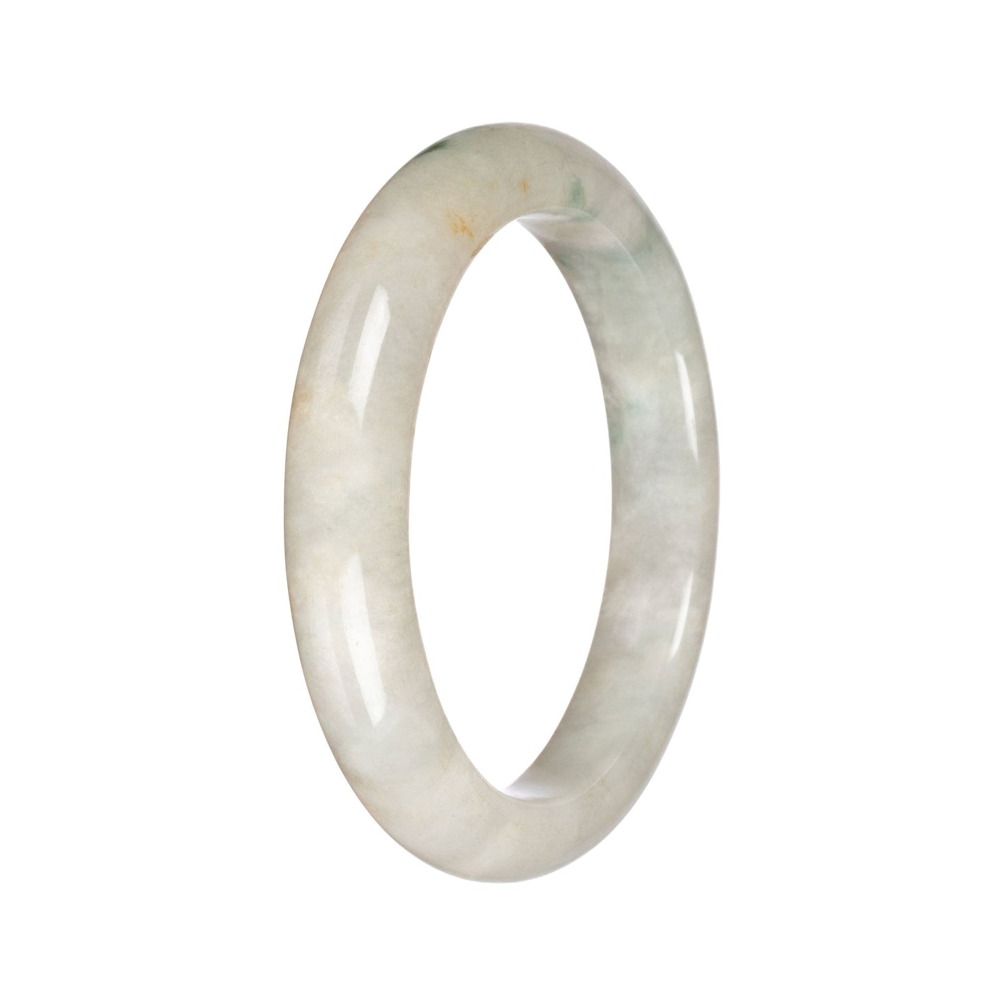 Untreated White with Green Traditional Jade Bangle Bracelet - 62mm Half Moon