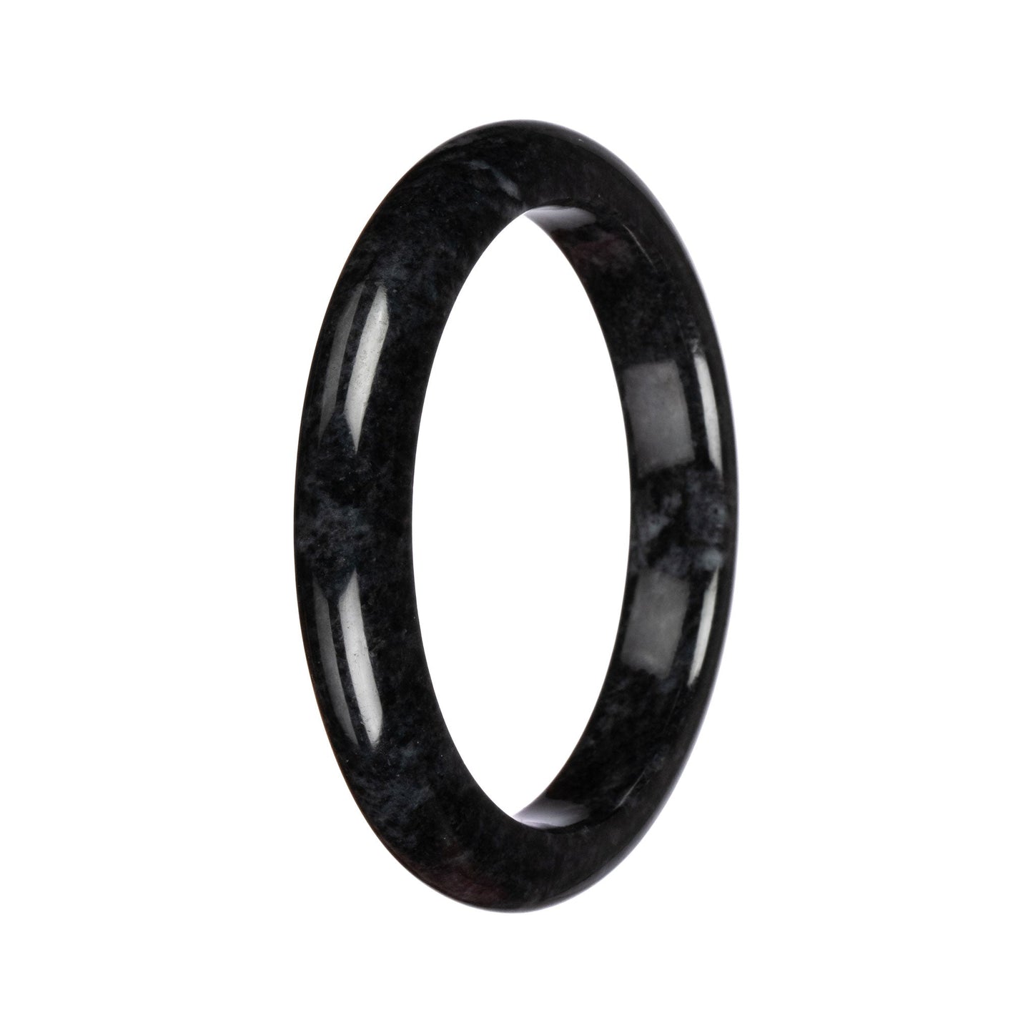 Genuine Black Pattern Burma Jade Bangle - 64mm Semi Round
