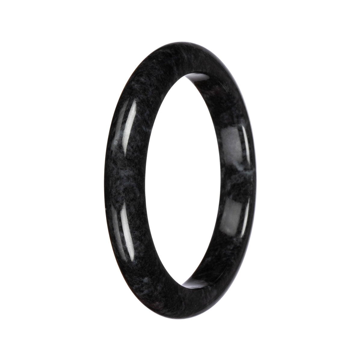 Genuine Black Pattern Burma Jade Bangle - 64mm Semi Round