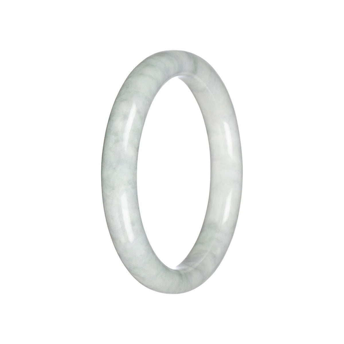 Natural White Pattern Jade Bangle - 60mm Semi Round