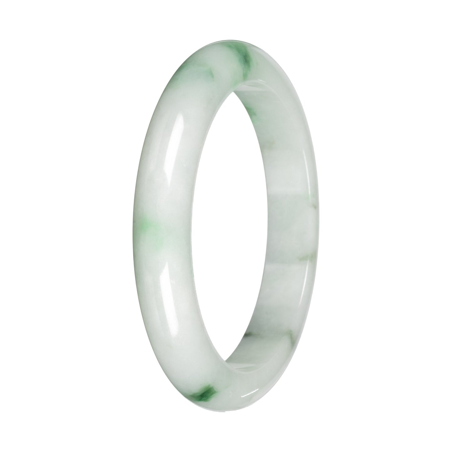 Genuine White with Green Pattern and Apple Green Patches Burmese Jade Bangle - 59mm Half Moon