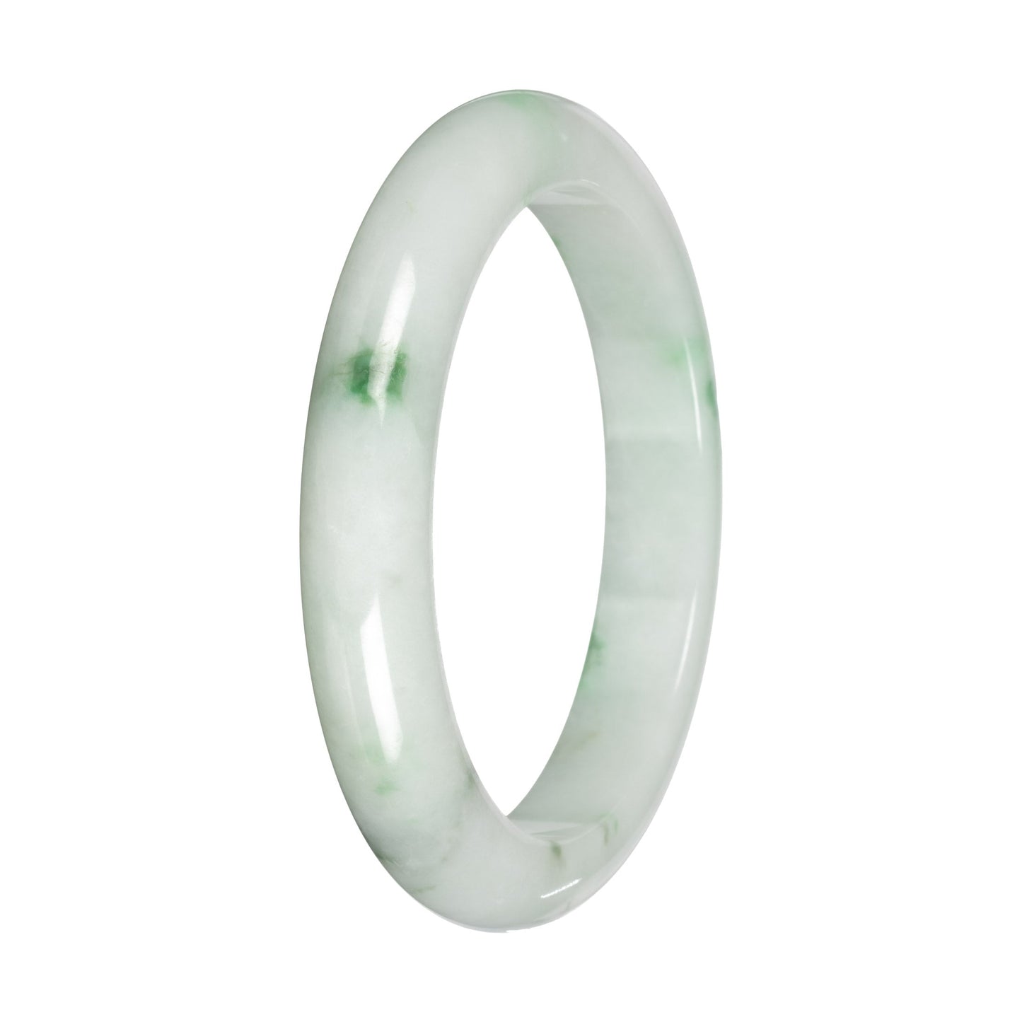 Genuine White with Green Pattern and Apple Green Patches Burmese Jade Bangle - 59mm Half Moon