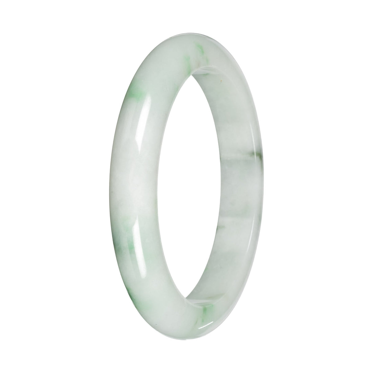Genuine White with Green Pattern and Apple Green Patches Burmese Jade Bangle - 59mm Half Moon