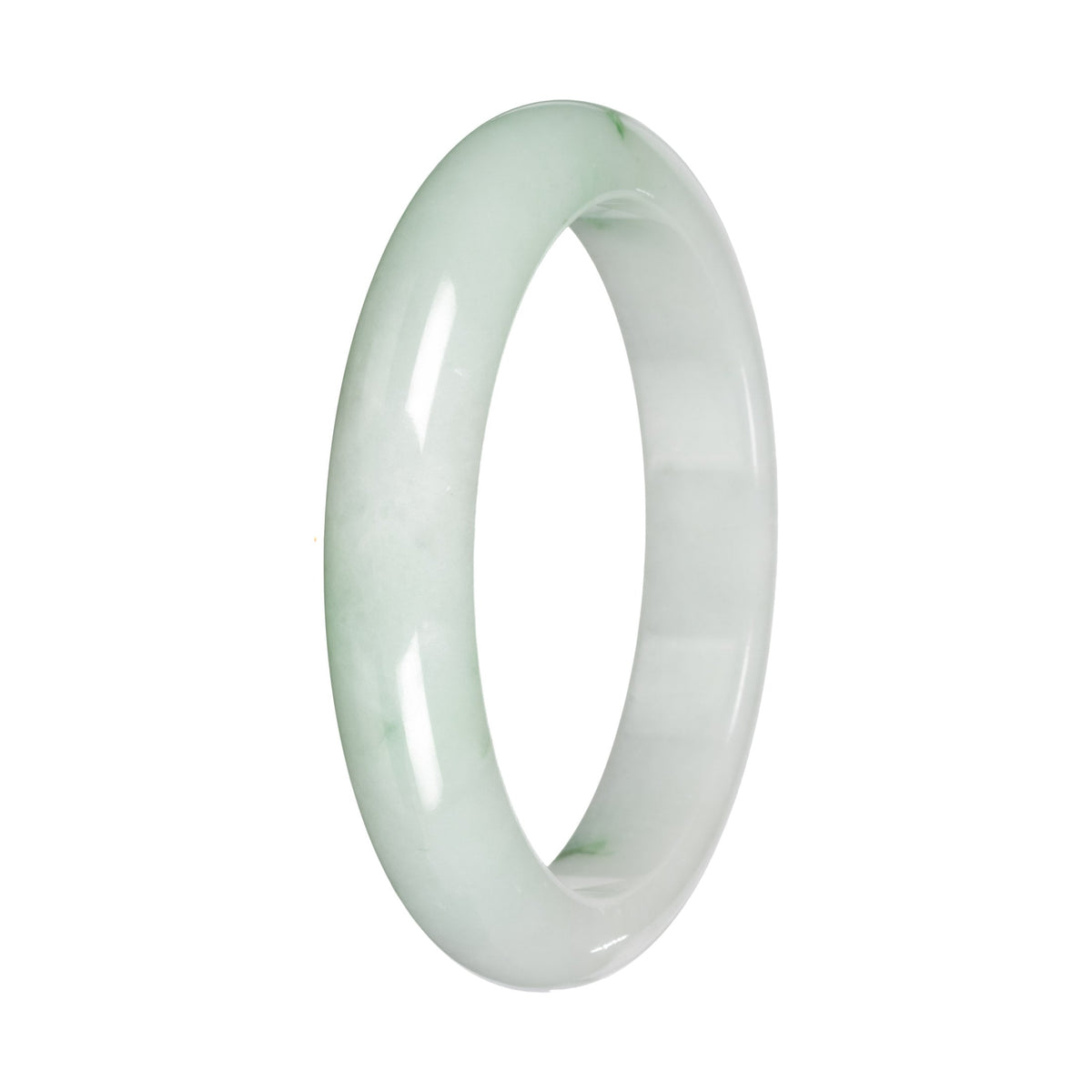 Genuine White with Green Pattern Jade Bangle - 59mm Half Moon