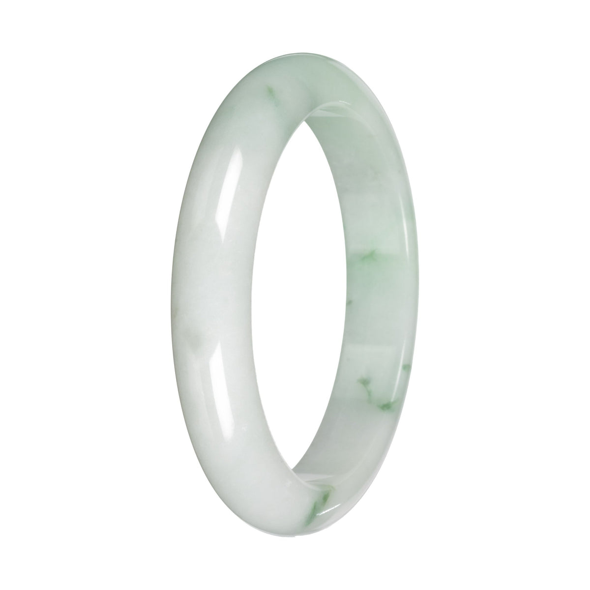 Genuine White with Green Pattern Jade Bangle - 59mm Half Moon