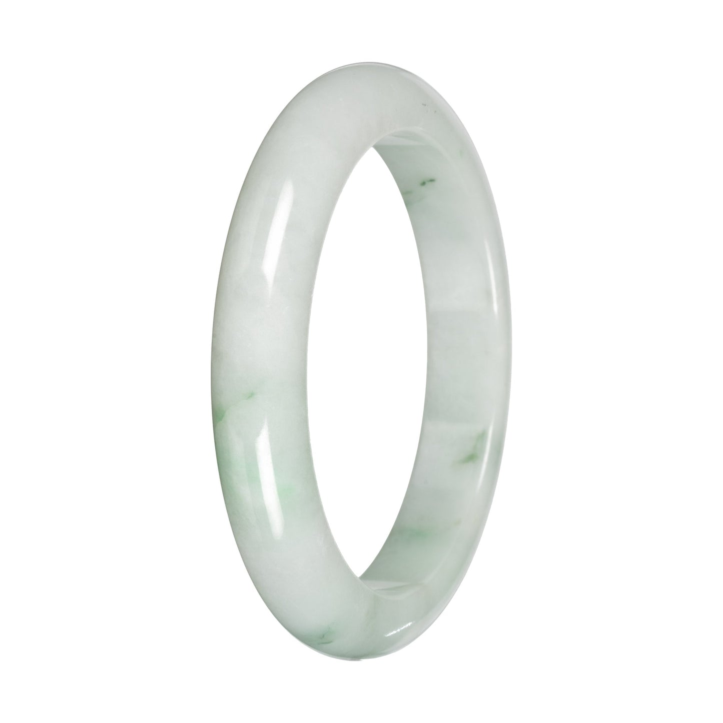 Authentic White with Green Pattern Jadeite Bangle - 59mm Half Moon