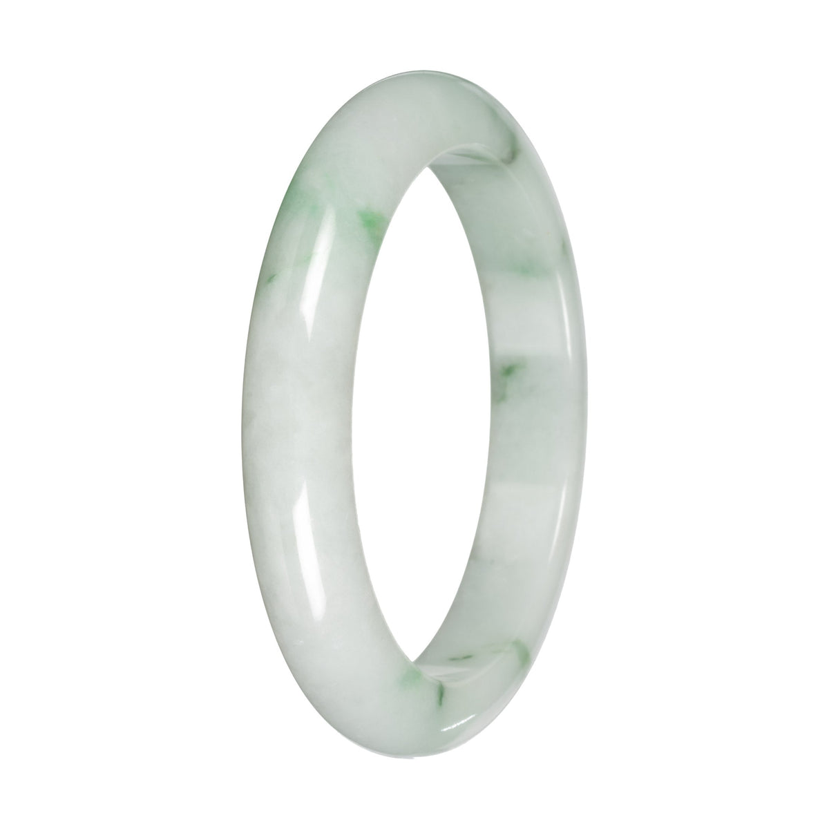Authentic White with Green Pattern Jadeite Bangle - 59mm Half Moon