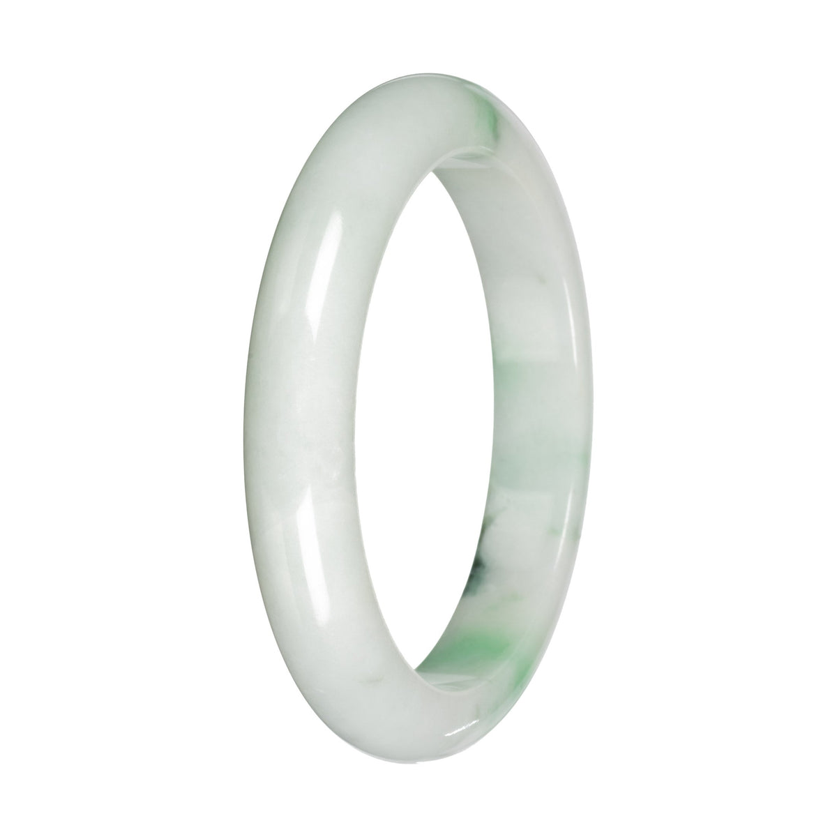 Natural White with Apple Green Patches and Green Pattern Jadeite Bangle - 59mm Half Moon