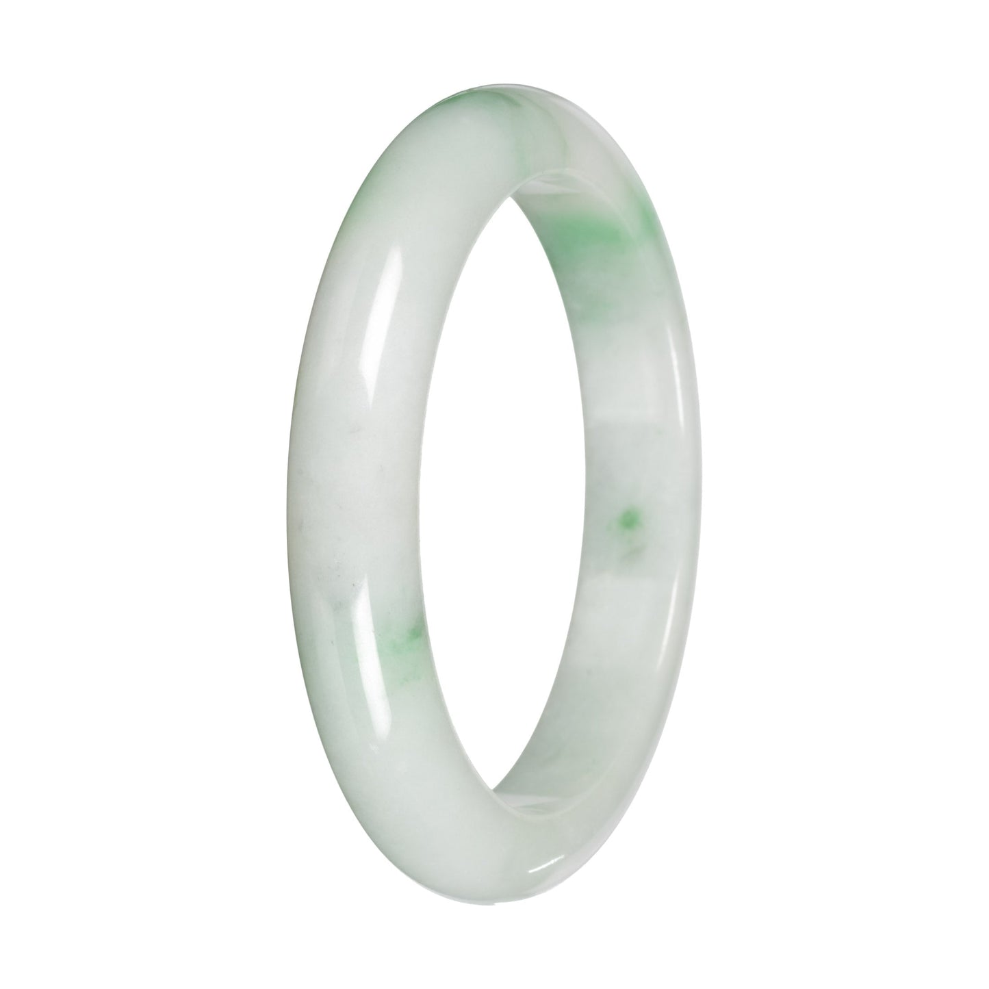Natural White with Apple Green Patches and Green Pattern Jadeite Bangle - 59mm Half Moon
