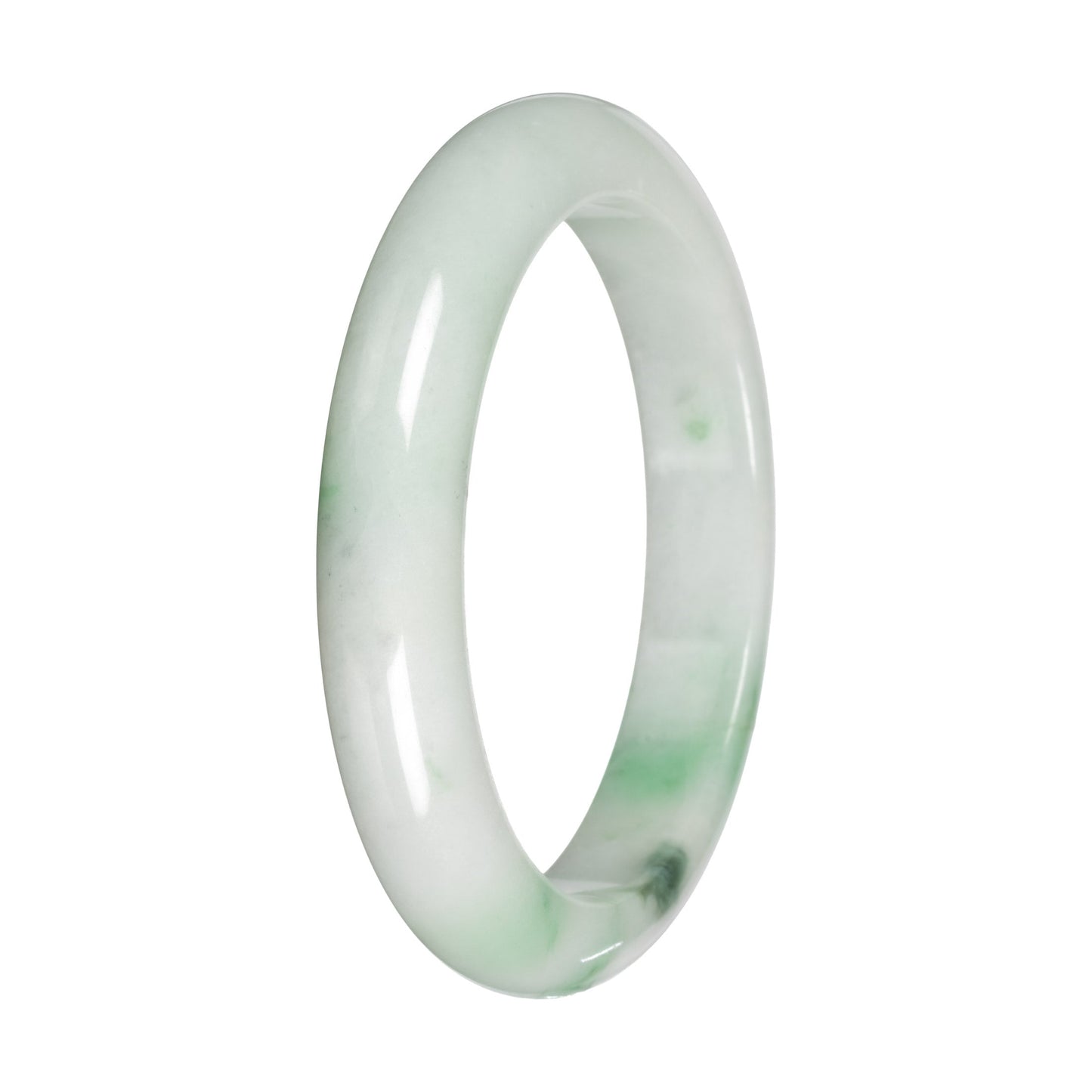 Natural White with Apple Green Patches and Green Pattern Jadeite Bangle - 59mm Half Moon