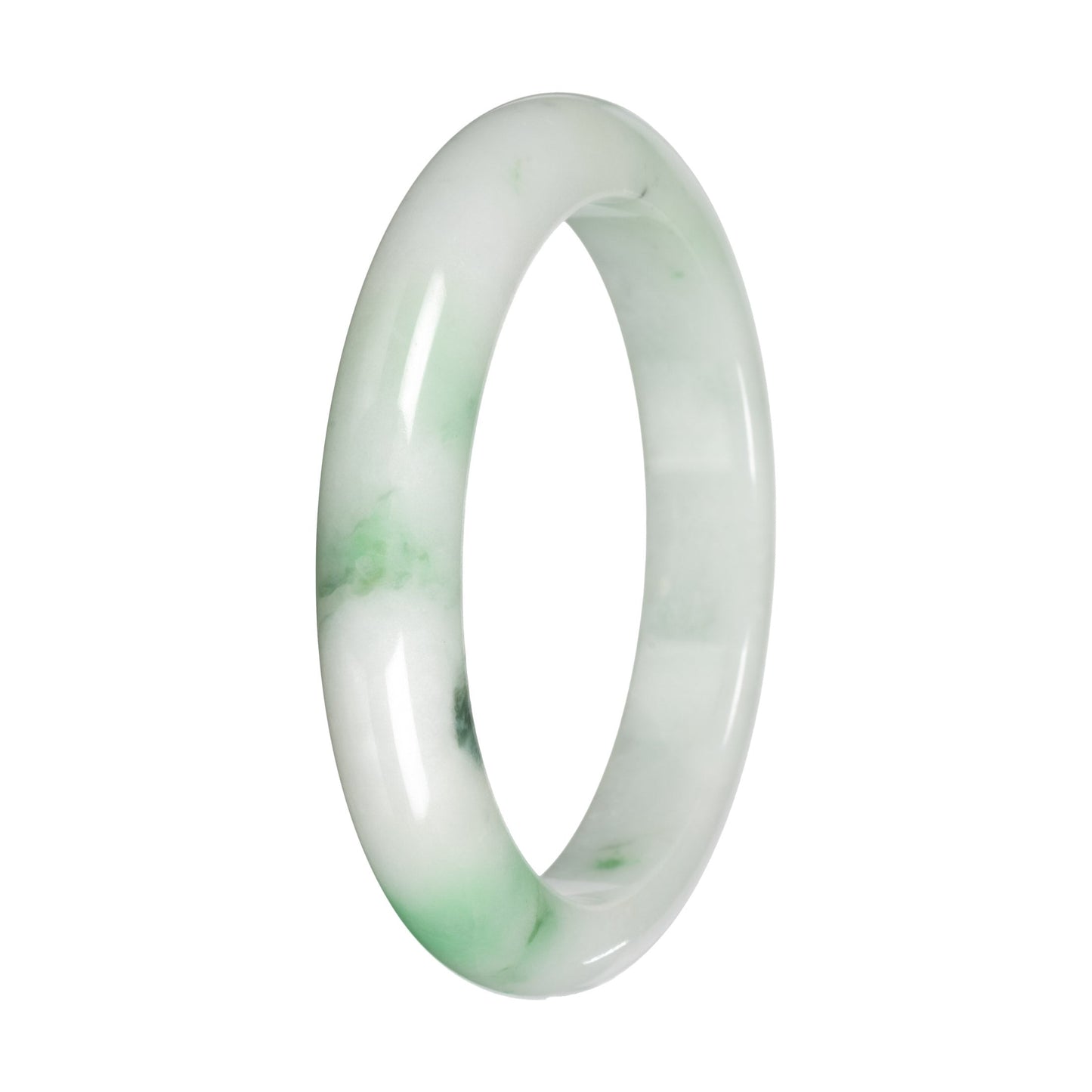 Natural White with Apple Green Patches and Green Pattern Jadeite Bangle - 59mm Half Moon