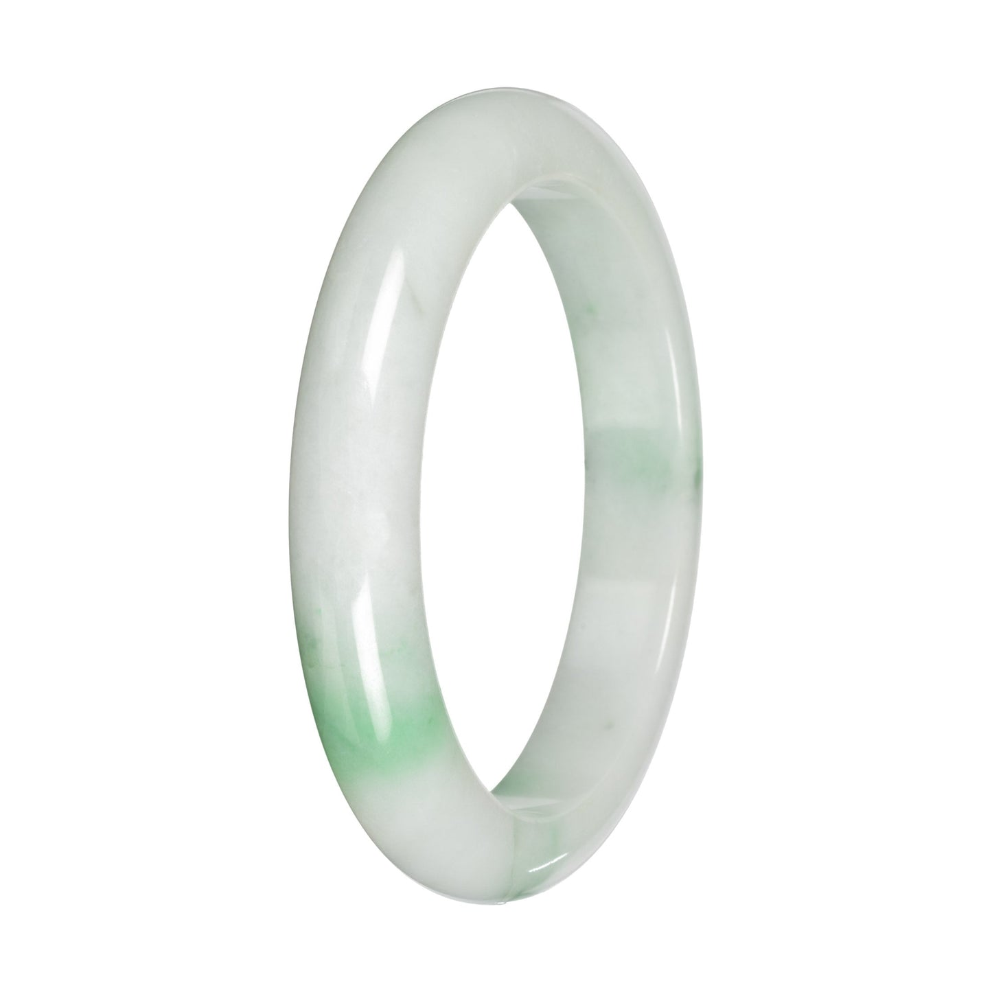 Natural White with Apple Green Patches and Green Pattern Jadeite Bangle - 59mm Half Moon