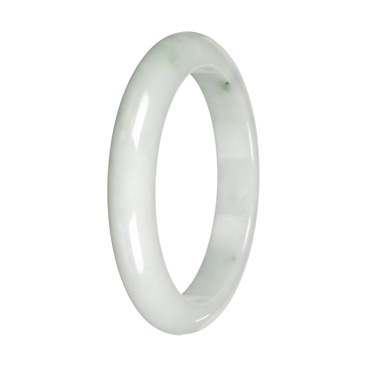 Natural White with Light Green Patches Burmese Jade Bangle - 60mm Half Moon