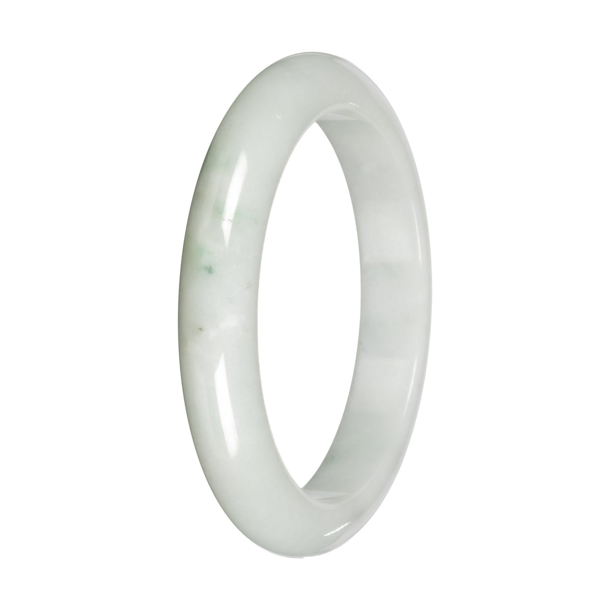 Natural White with Light Green Patches Burmese Jade Bangle - 60mm Half Moon
