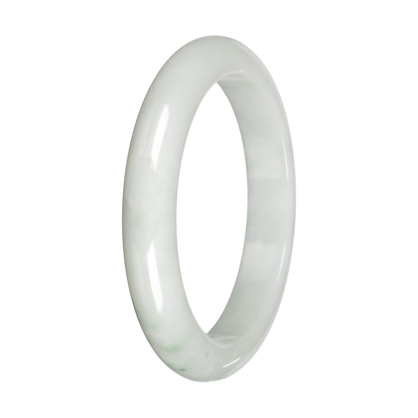Natural White with Light Green Patches Burmese Jade Bangle - 60mm Half Moon