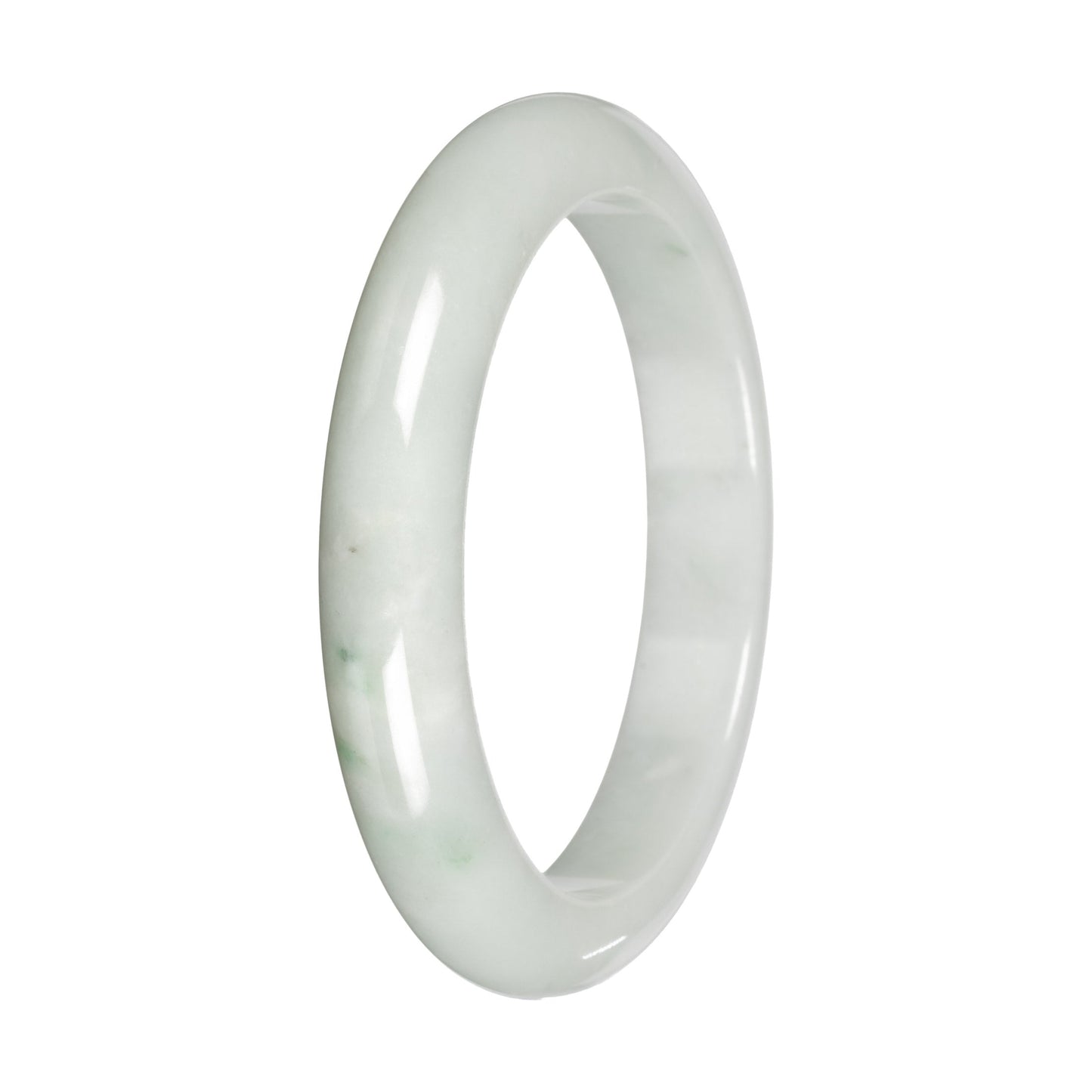 Natural White with Light Green Patches Burmese Jade Bangle - 60mm Half Moon
