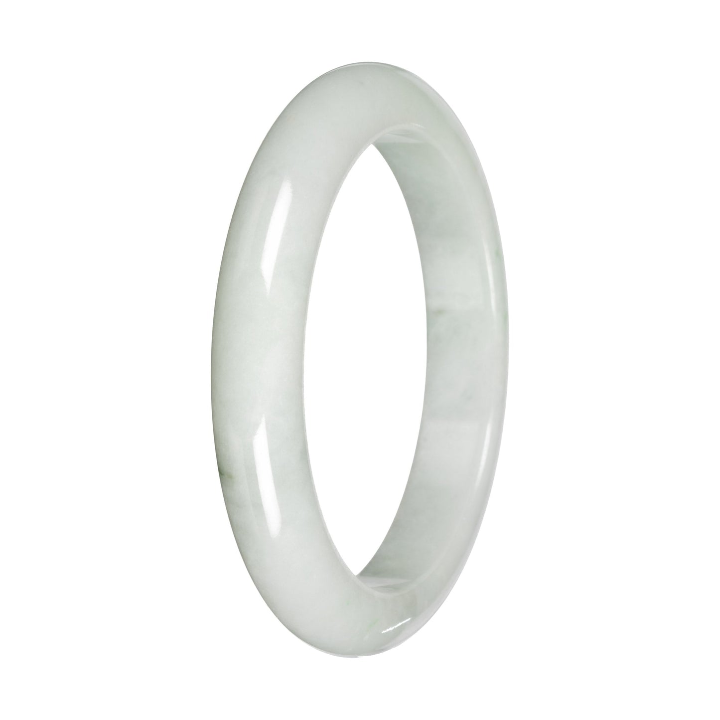 Real White with Green Patches Jade Bangle - 59mm Half Moon