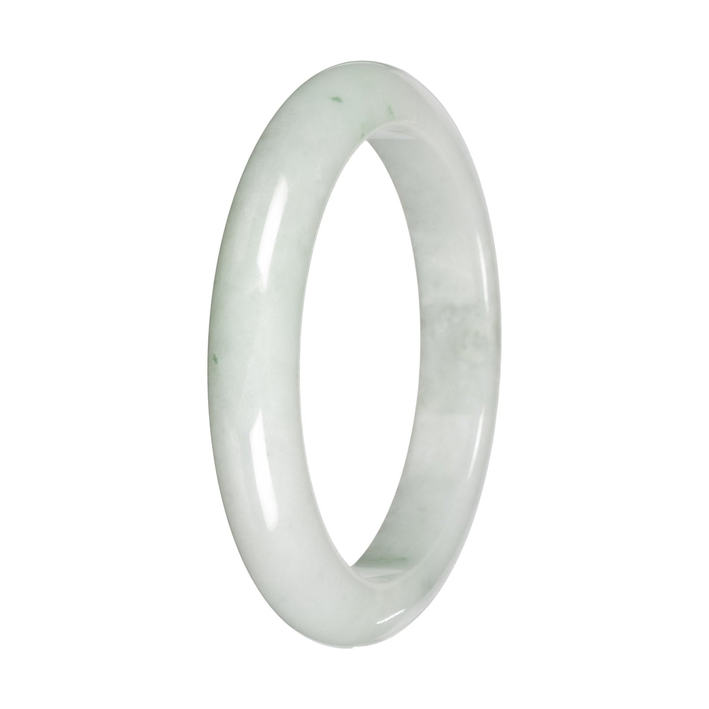 Real White with Green Patches Jade Bangle - 59mm Half Moon