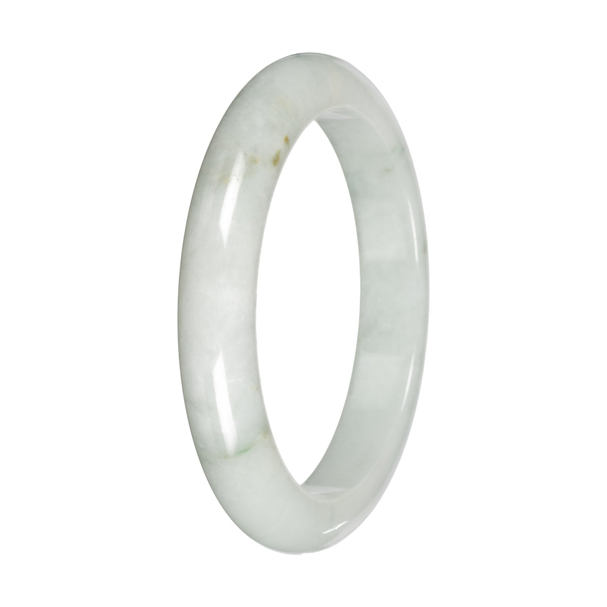 Real White with Green Patches Jade Bangle - 59mm Half Moon