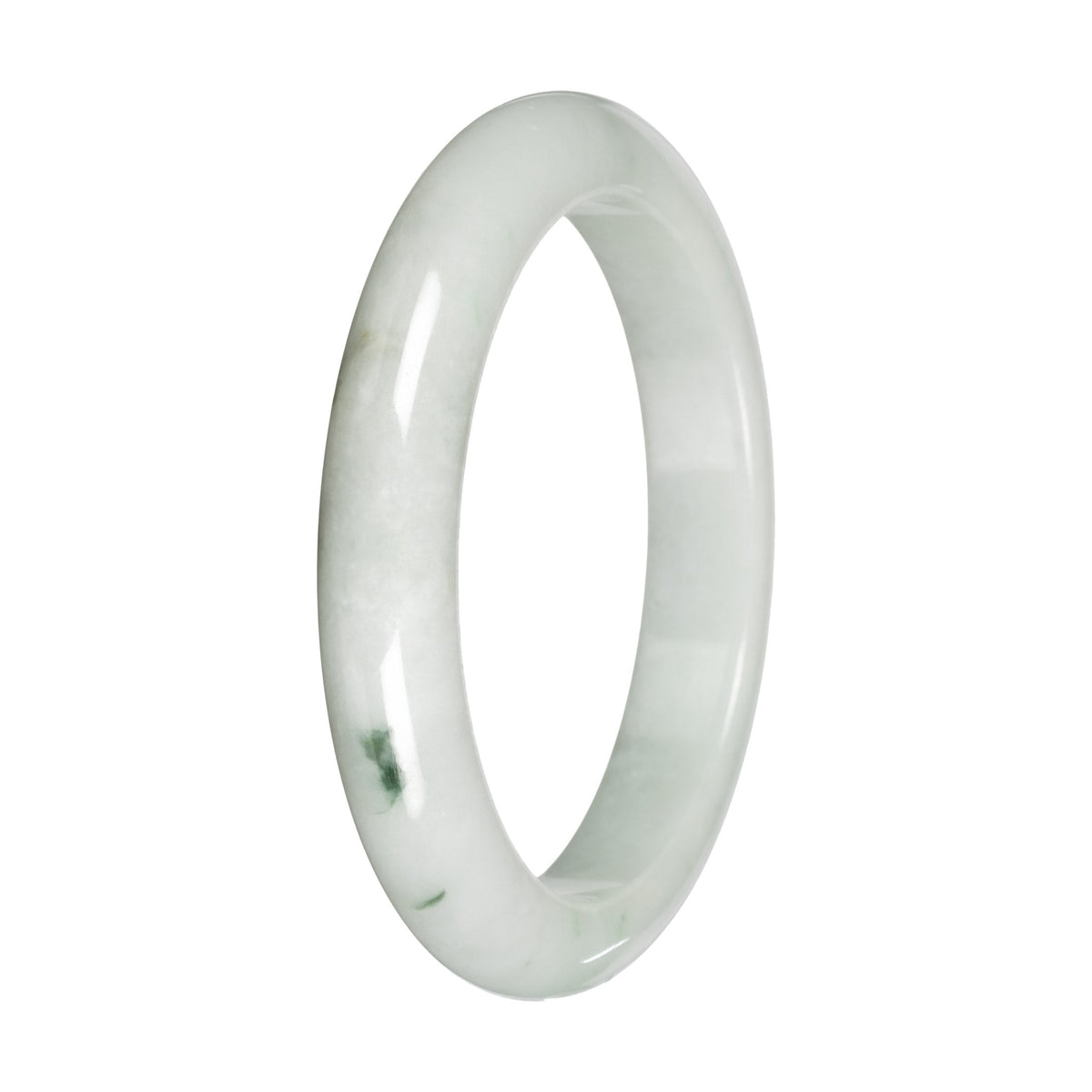 Real White with Green Patches Jade Bangle - 59mm Half Moon