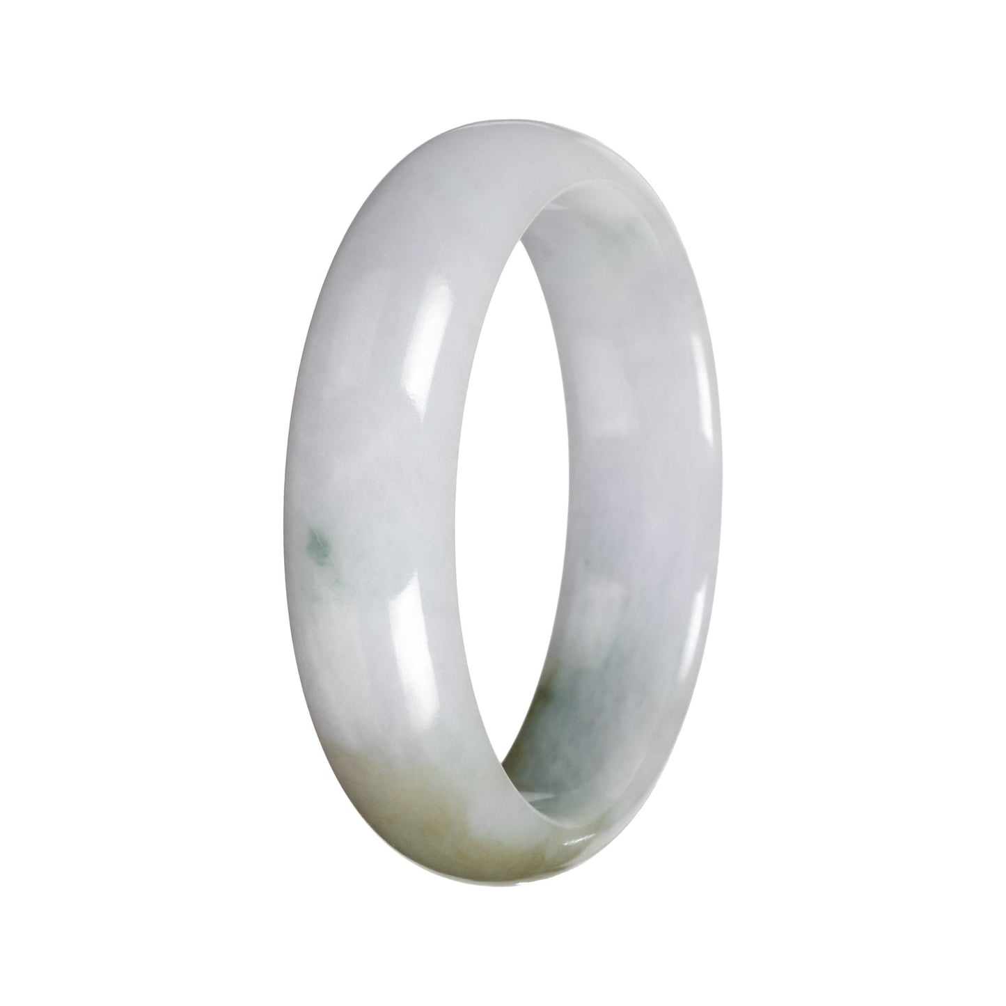 Natural White with Olive Green Pattern Traditional Jade Bangle Bracelet - 56mm Half Moon