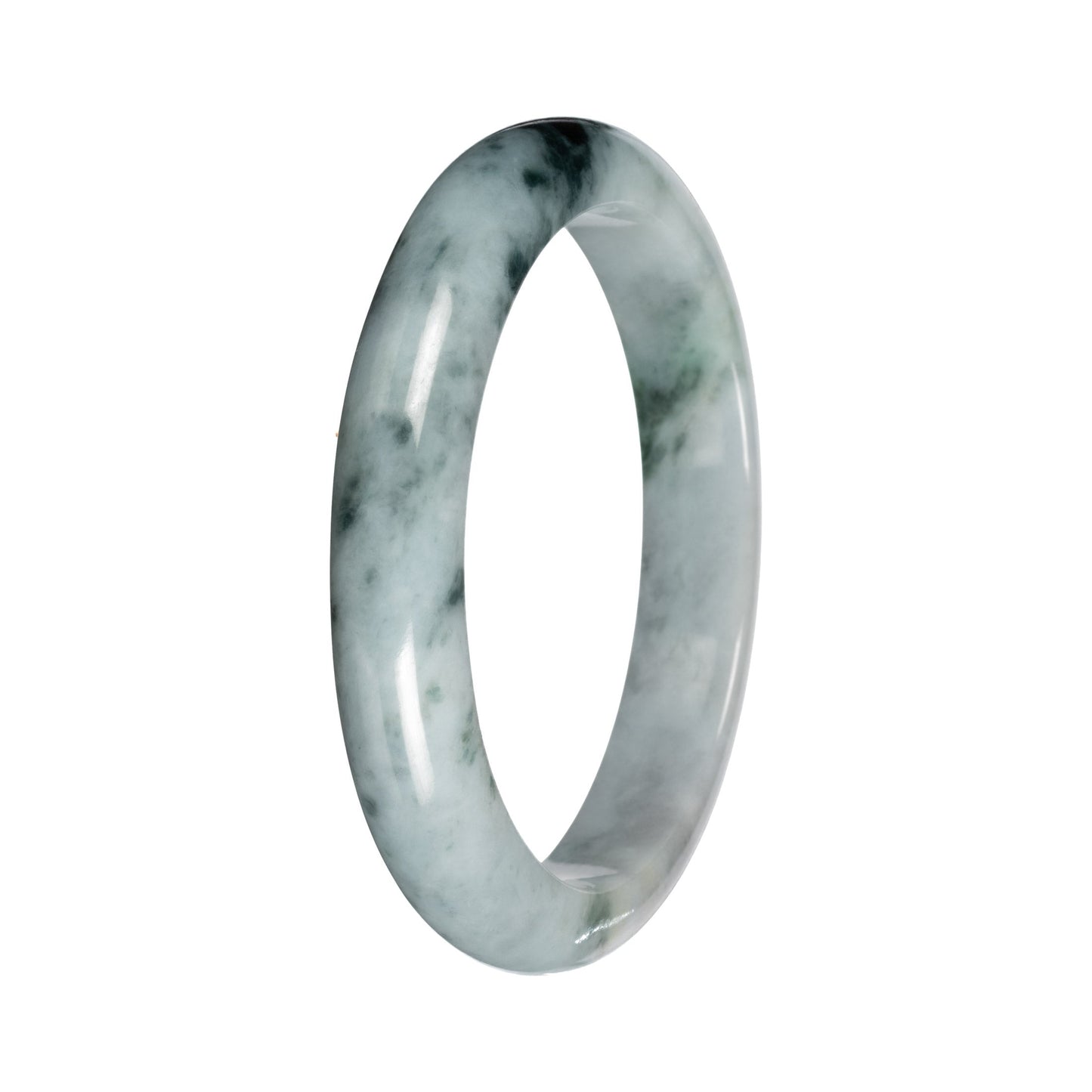 Natural Gray Black pattern and Green Patch Burmese Jade Bangle - 58mm Half Moon