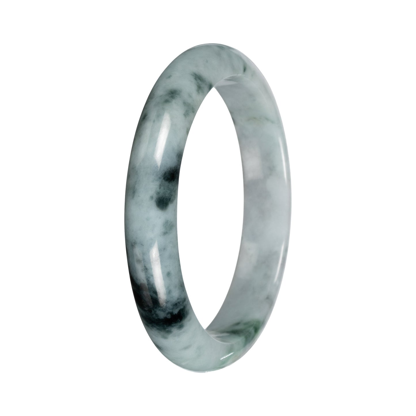Natural Gray Black pattern and Green Patch Burmese Jade Bangle - 58mm Half Moon
