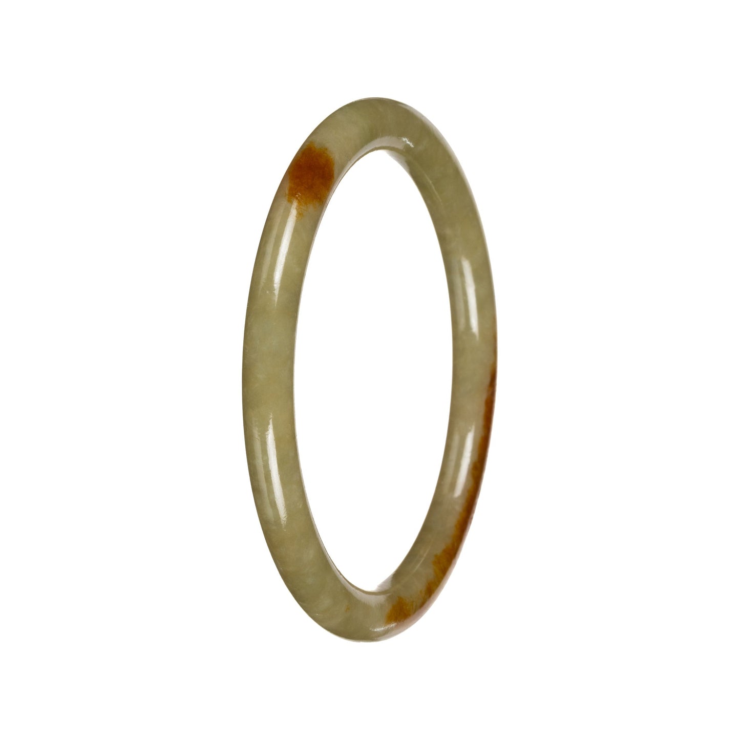 Untreated Olive Green with Brownish Yellow Patches Burma Jade Bangle Bracelet - 53mm Petite Round