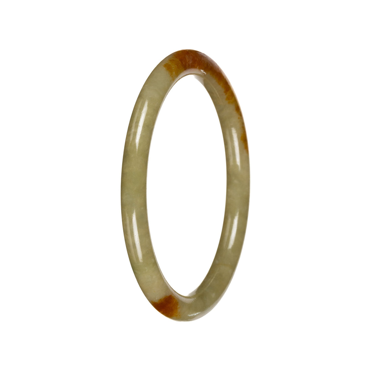 Untreated Olive Green with Brownish Yellow Patches Burma Jade Bangle Bracelet - 53mm Petite Round