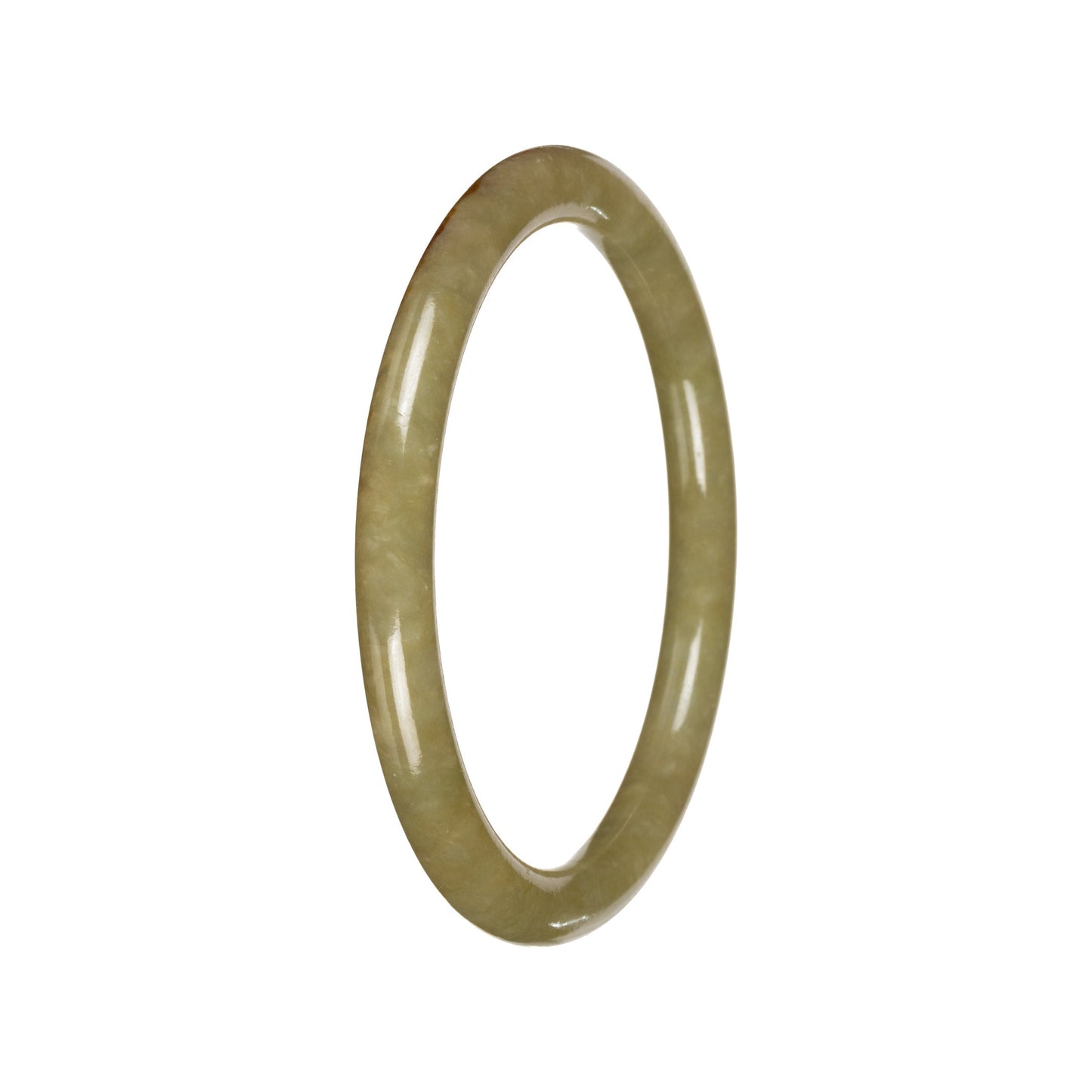 Untreated Olive Green with Brownish Yellow Patches Burma Jade Bangle Bracelet - 53mm Petite Round
