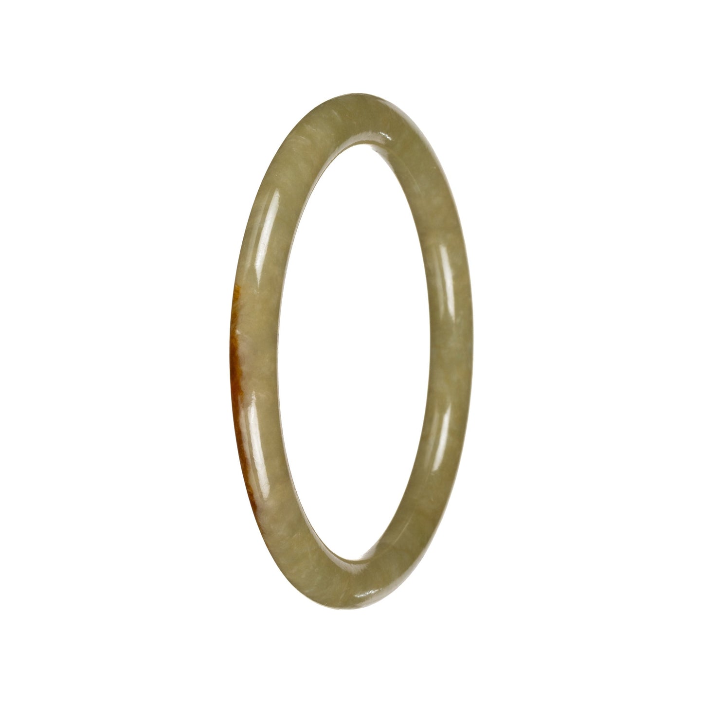 Untreated Olive Green with Brownish Yellow Patches Burma Jade Bangle Bracelet - 53mm Petite Round