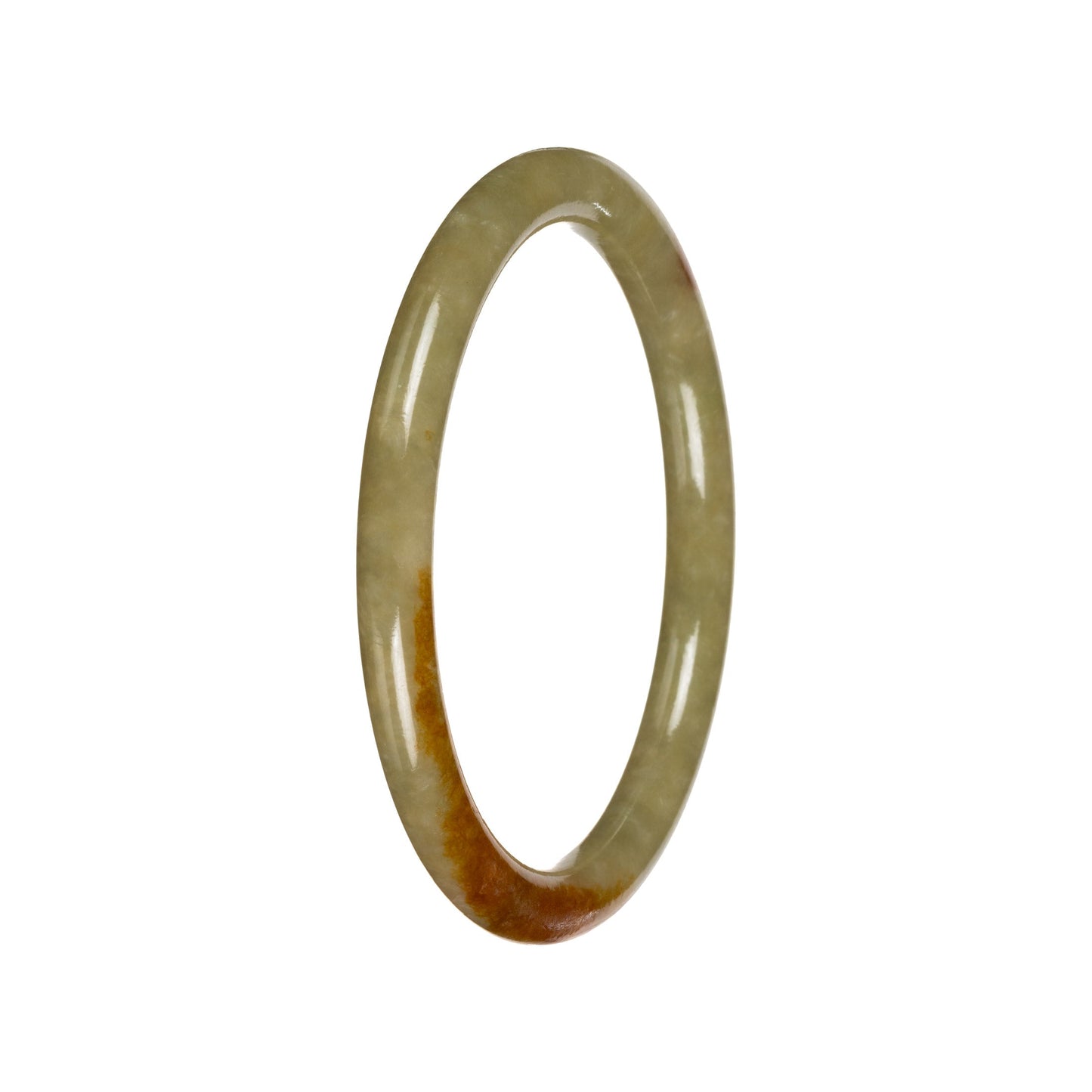 Untreated Olive Green with Brownish Yellow Patches Burma Jade Bangle Bracelet - 53mm Petite Round