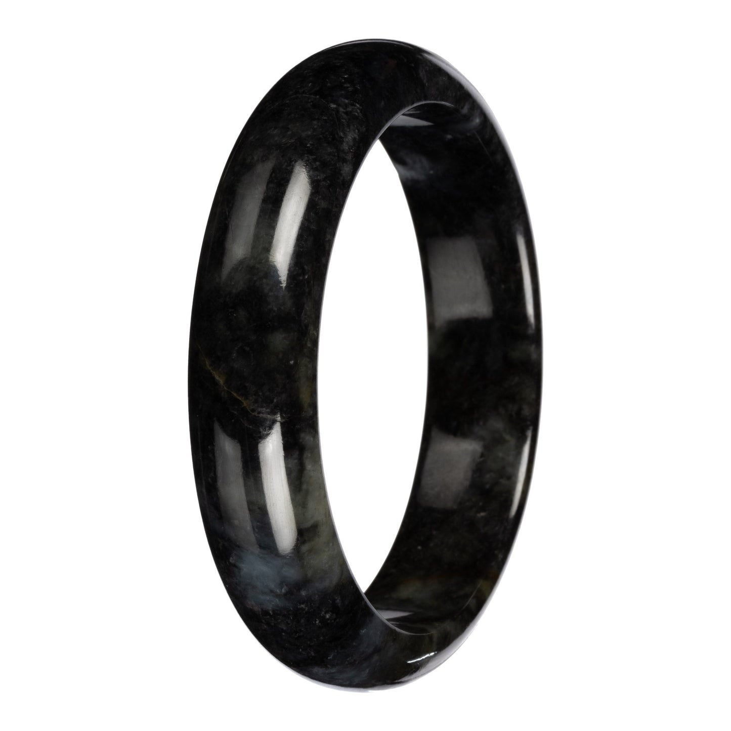Natural Black with Dark Gray Pattern Jadeite Bangle - 63mm Half Moon